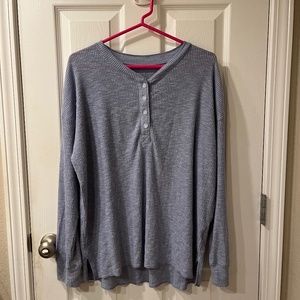 Blue Ribbed Button Long Sleeve Shirt